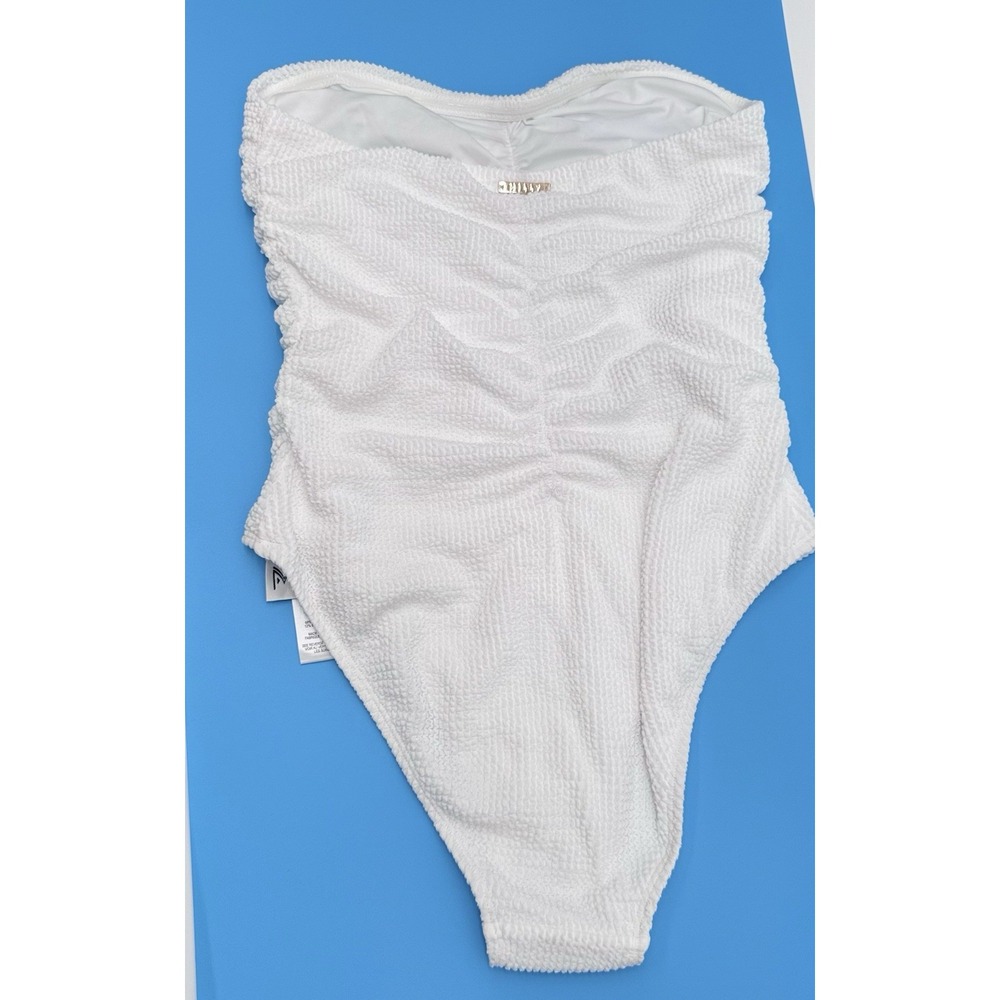 Milly White Textured Ruched One Piece Swimsuit Strapless Bandeau NWT Size M $275
